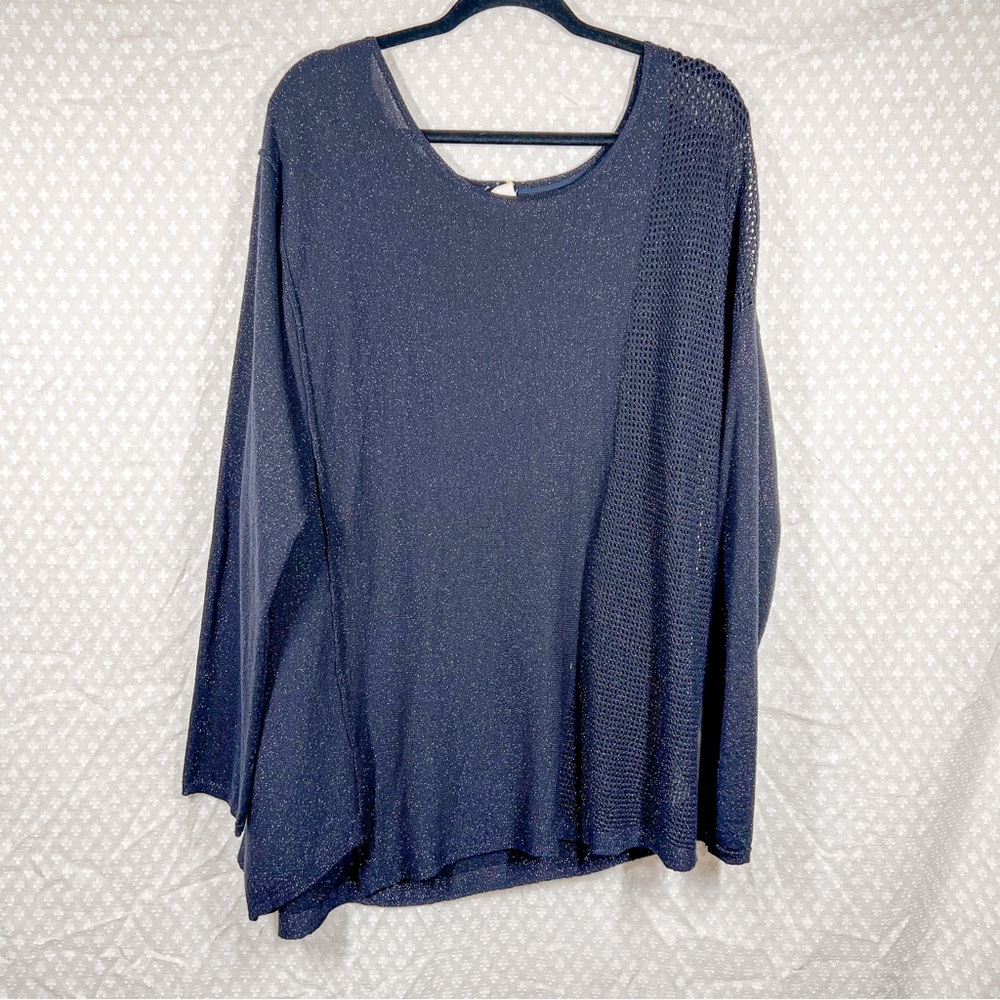 Anthropologie Moth Dark‎ Blue Shimmer Eyelet Lightweight Sweater
